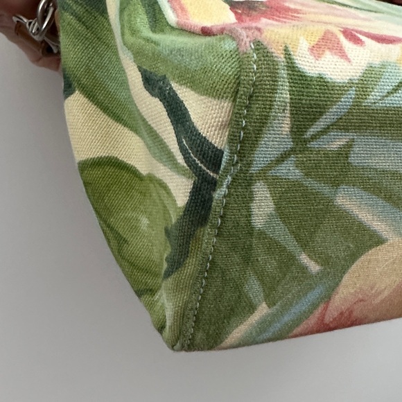 Fossil Floral Canvas Shoulder Bag Bamboo Handle Green Pink Tropical Purse - Picture 10 of 10